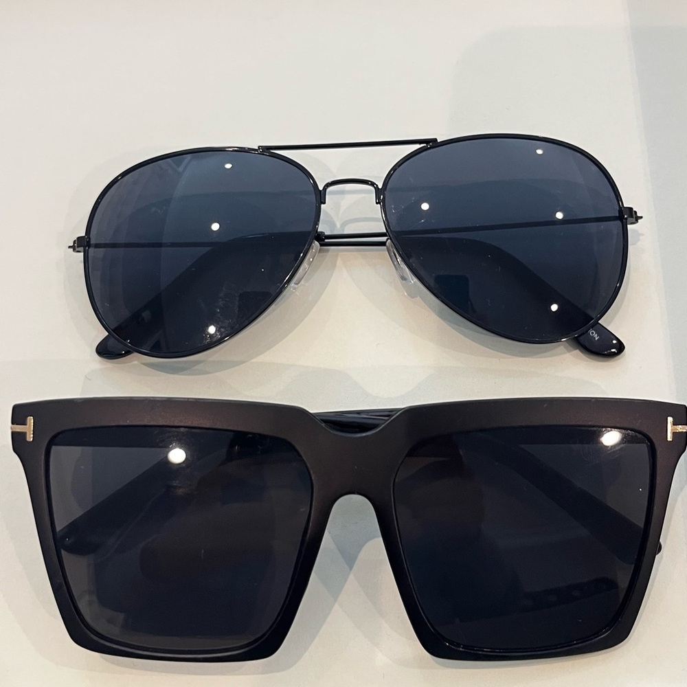 Women Black Aviator and Square Sunglasses Set - Unbranded